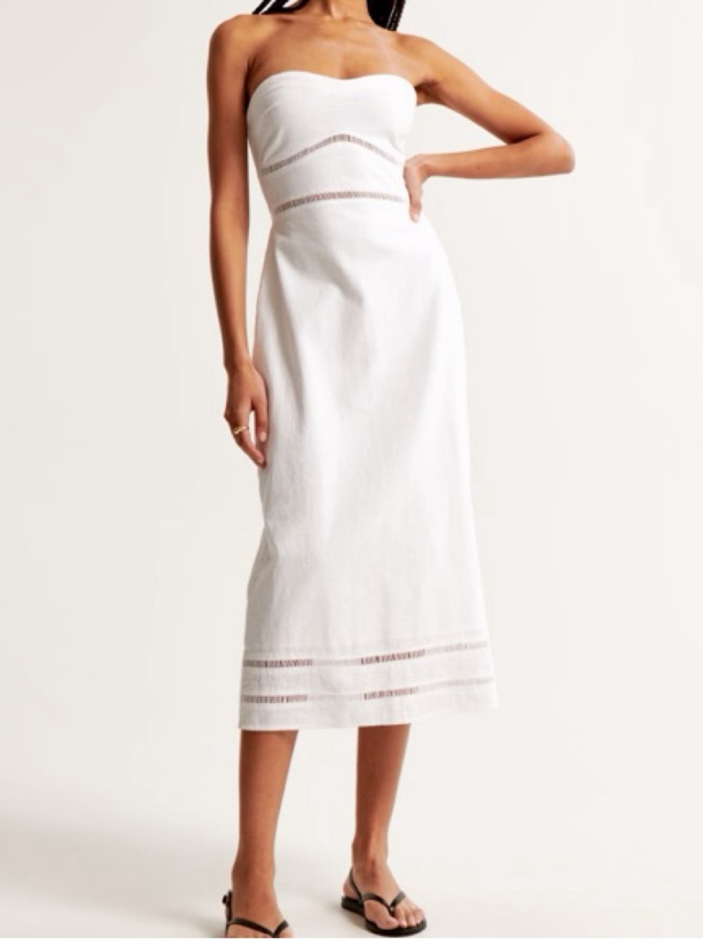 Abercrombie & Fitch Linen Blend Strapless White Midi Dress